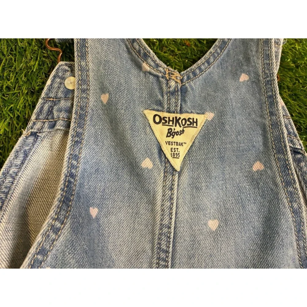 Vintage OshKosh B’gosh Heart Print Denim Overalls 5T Girls USA Style
